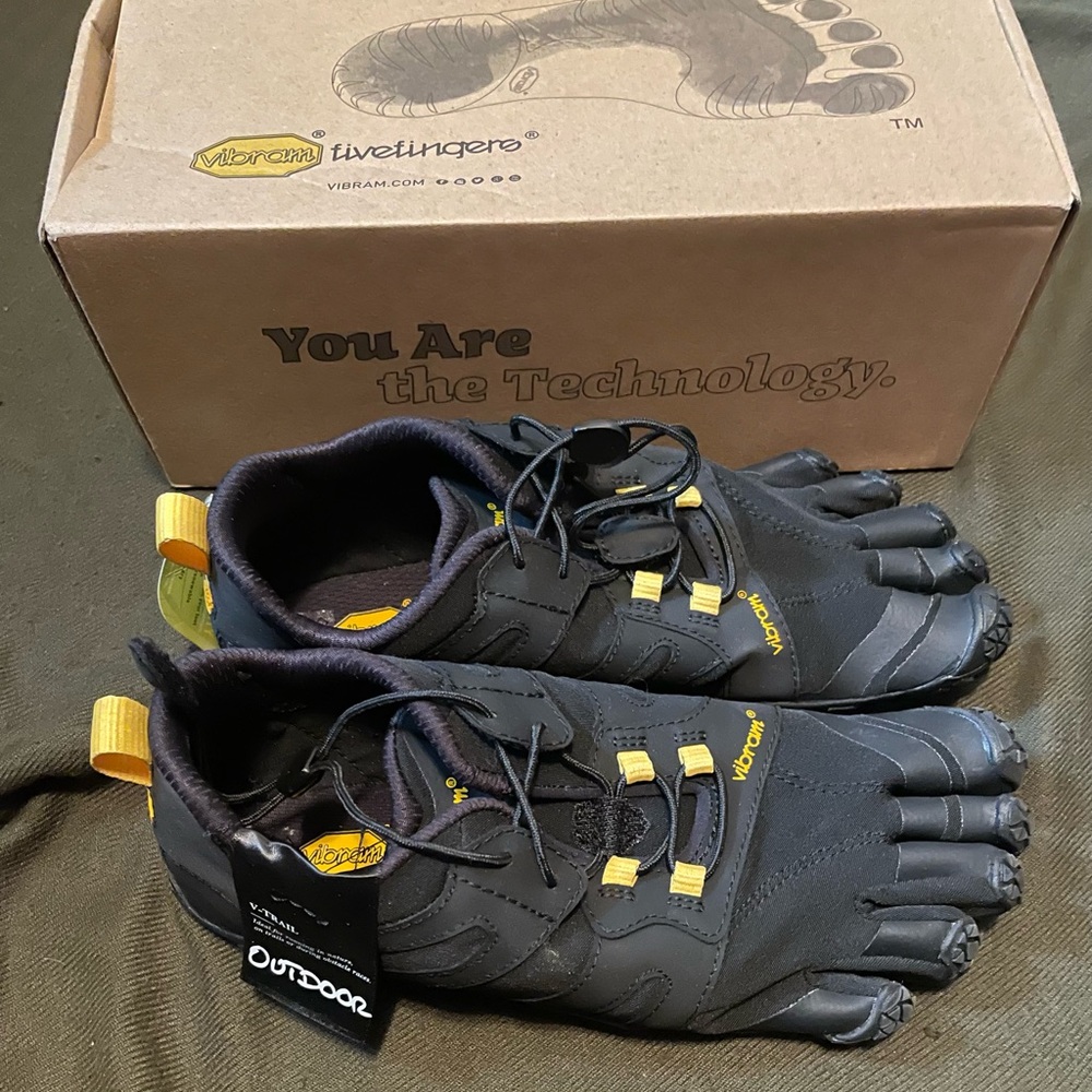 Vibram FiveFingers Black with Yellow Accents Minimalist Toe Shoes